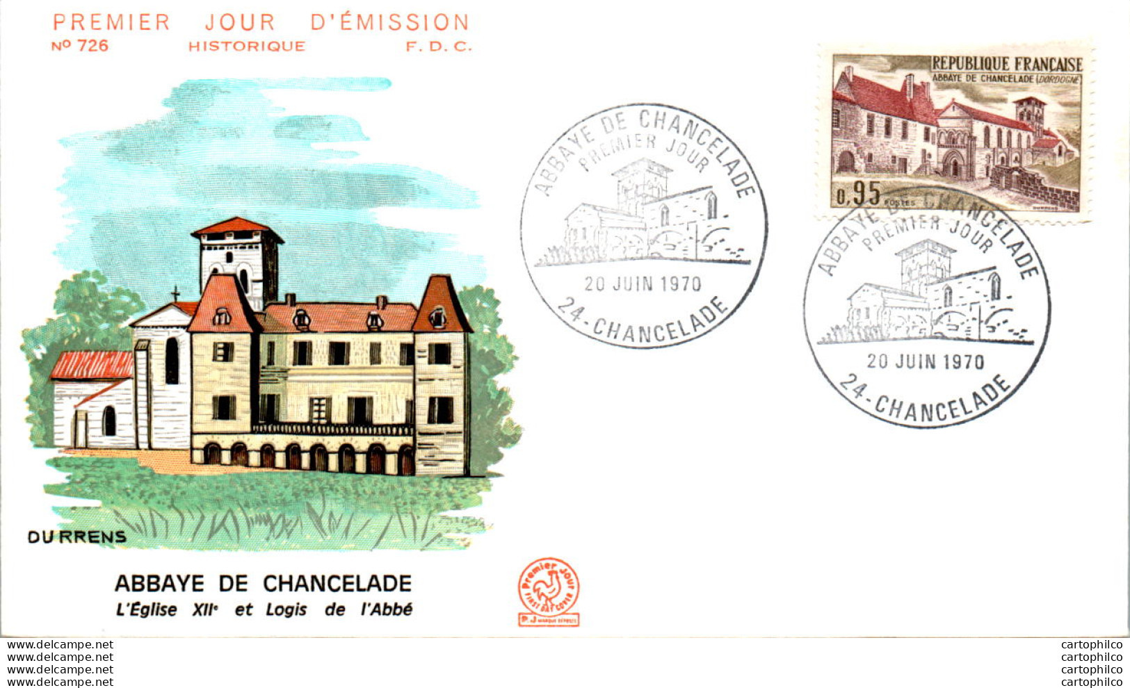 '"''FDC France Abbaye De Chancelade Eglise Et Logis De L''''abbe 1970''"' - 1970-1979