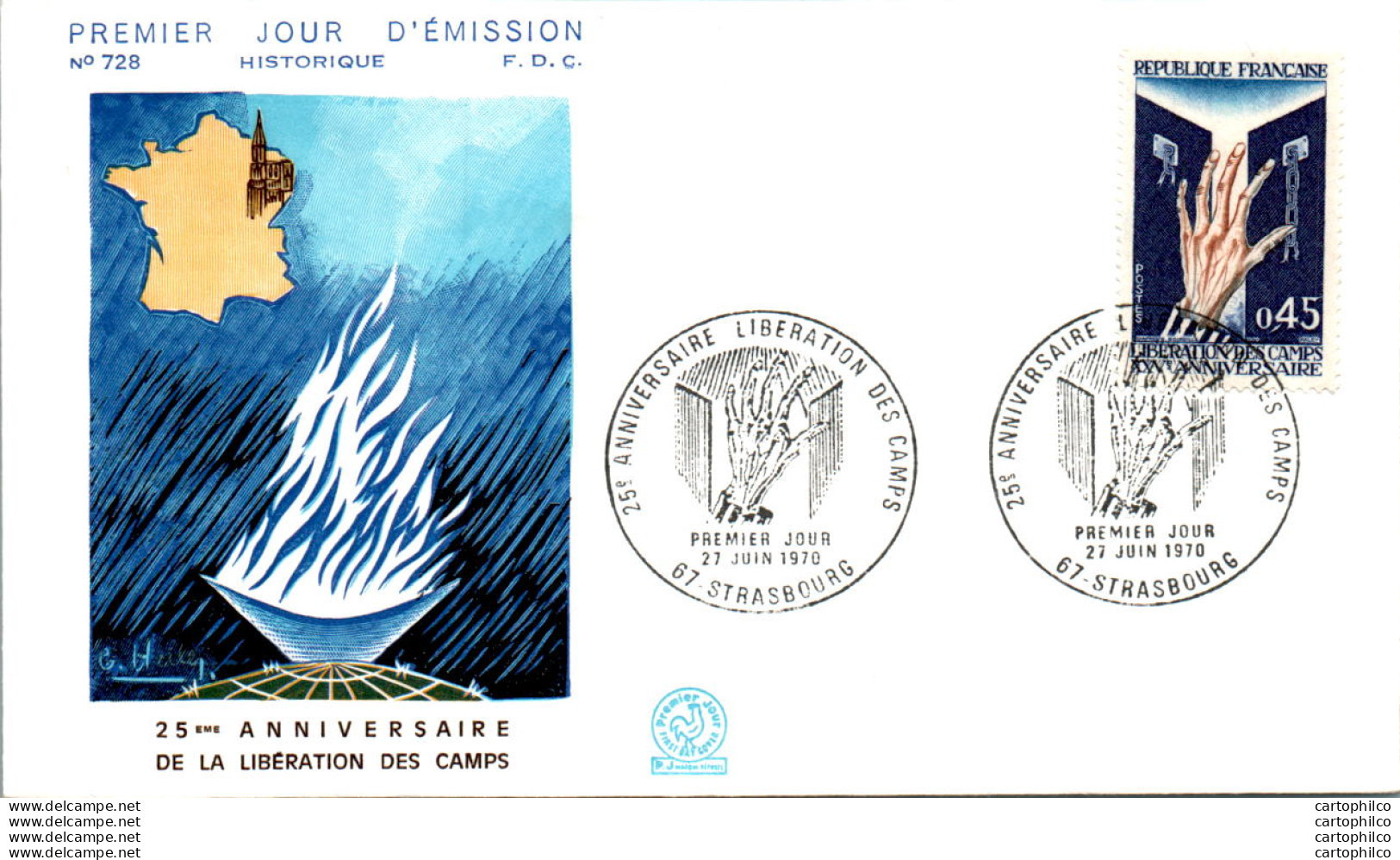 FDC France Liberation Des Camps Strasbourg 1970 Cathedrale Militaria - 1970-1979