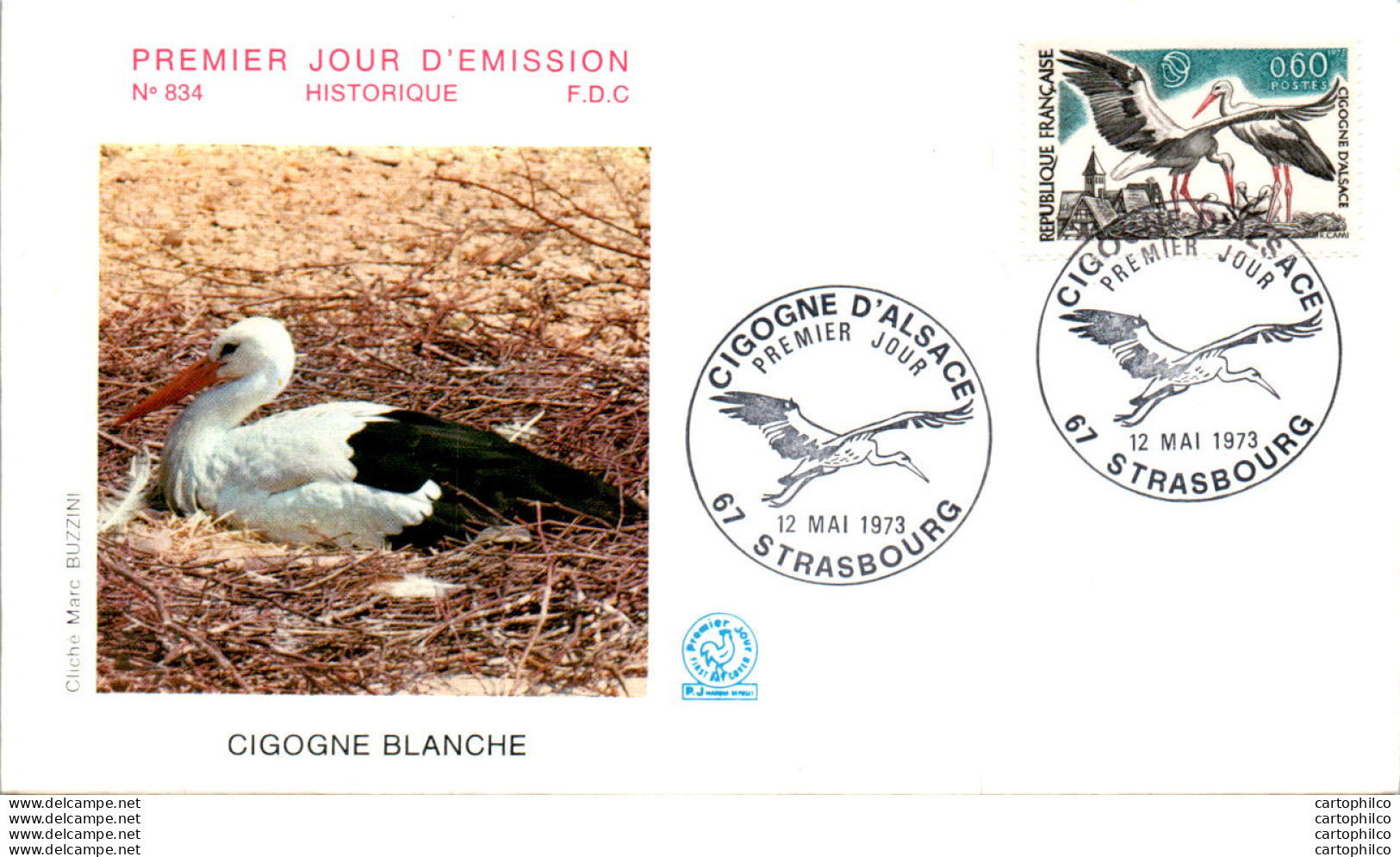 FDC France Cigogne Blanche Strasbourg 19073 Oiseau - 1970-1979