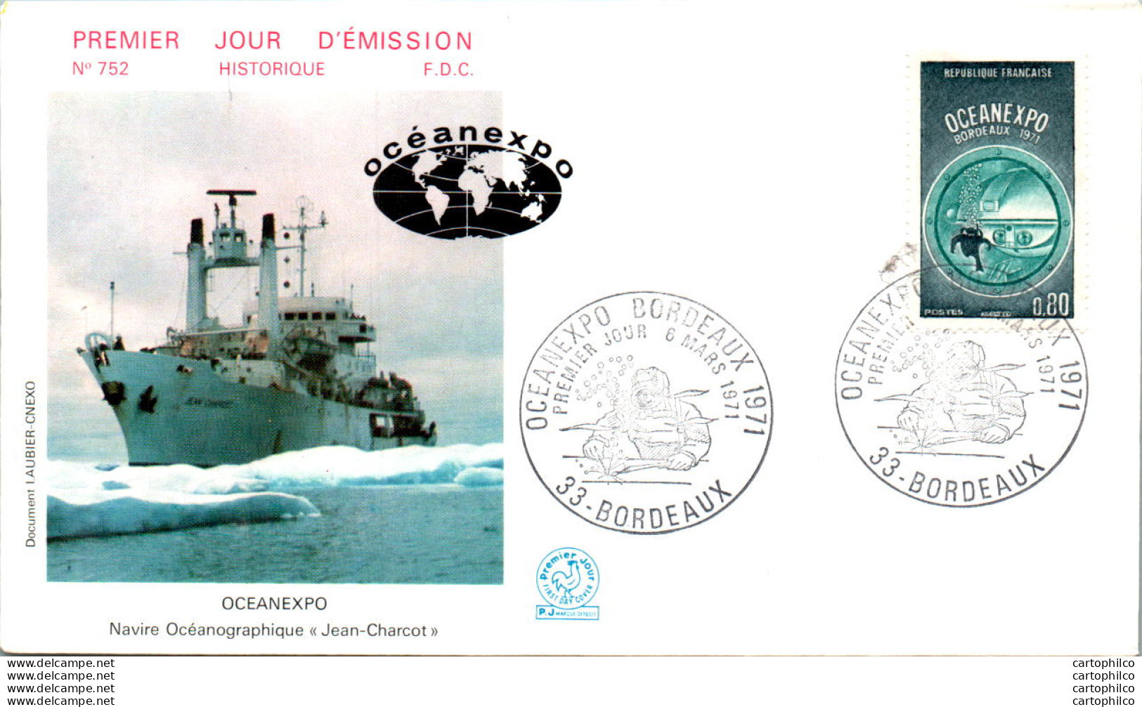FDC France Oceanexpo Navire Oceanographique Jean Charcot Bordeaux 19071 Bateau - 1970-1979