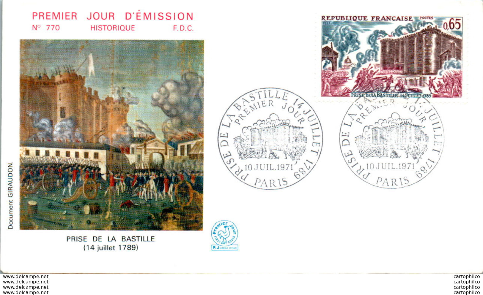 FDC France Prise De La Bastille 1789 Paris 19071 Revolution - 1970-1979