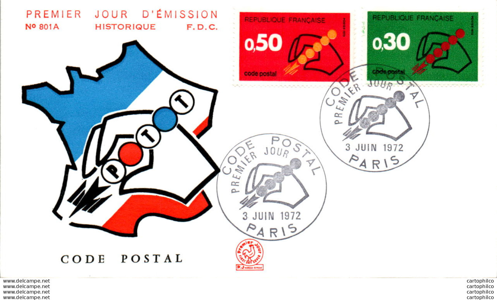 FDC France Code Postal Paris 1972 - 1970-1979