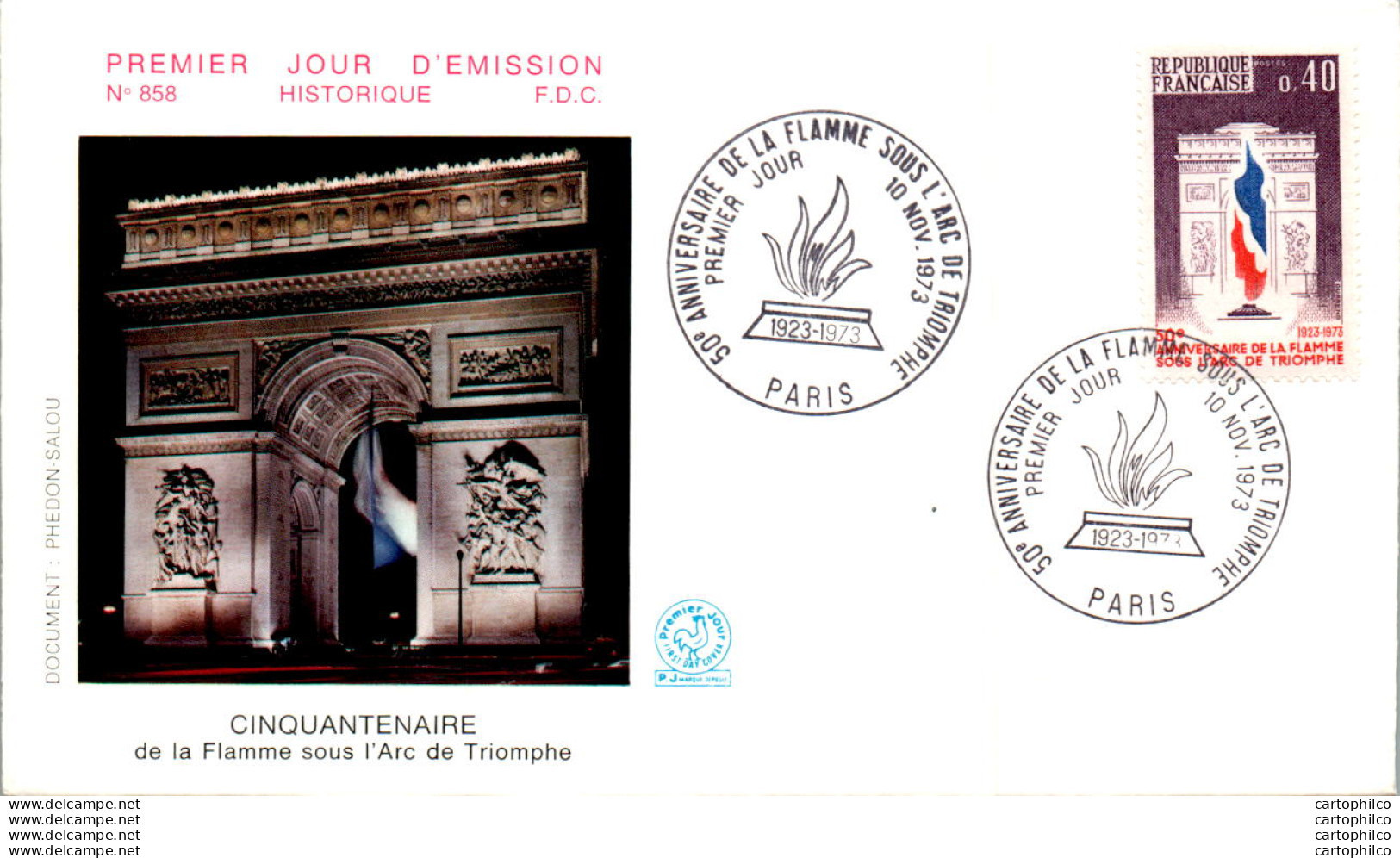 '"''FDC France  Flamme Sous L''''Arc De Triomphe Paris 19073''"' - 1970-1979