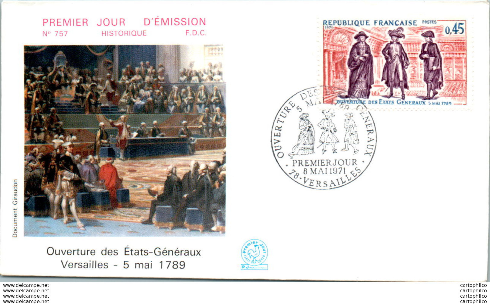 FDC France  Ouverture Des Etats Generaux Versailles 1789 19071 Revolution - 1970-1979