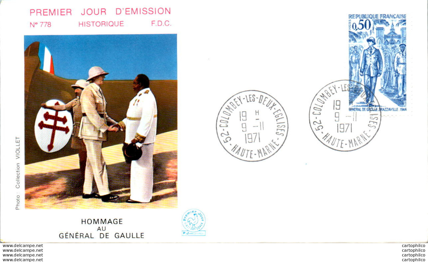 FDC France General De Gaulle Colombey Les Deux Eglises 19071 Militaria Croix De Lorraine Aviation Afrique - 1970-1979