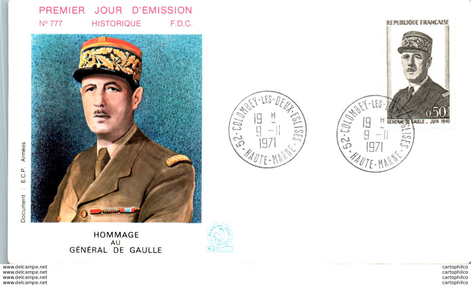 FDC France General De Gaulle Colombey Les Deux Eglises 19071 Militaria - 1970-1979