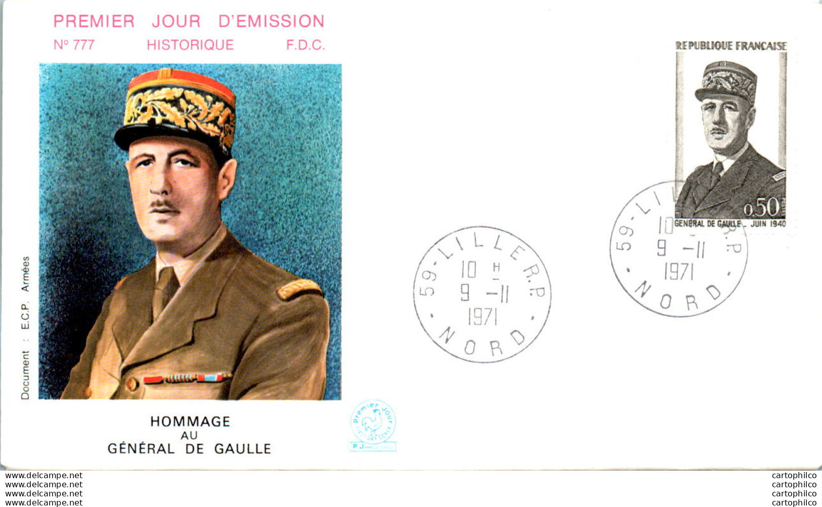 FDC France General De Gaulle Lille 19071 Militaria - 1970-1979