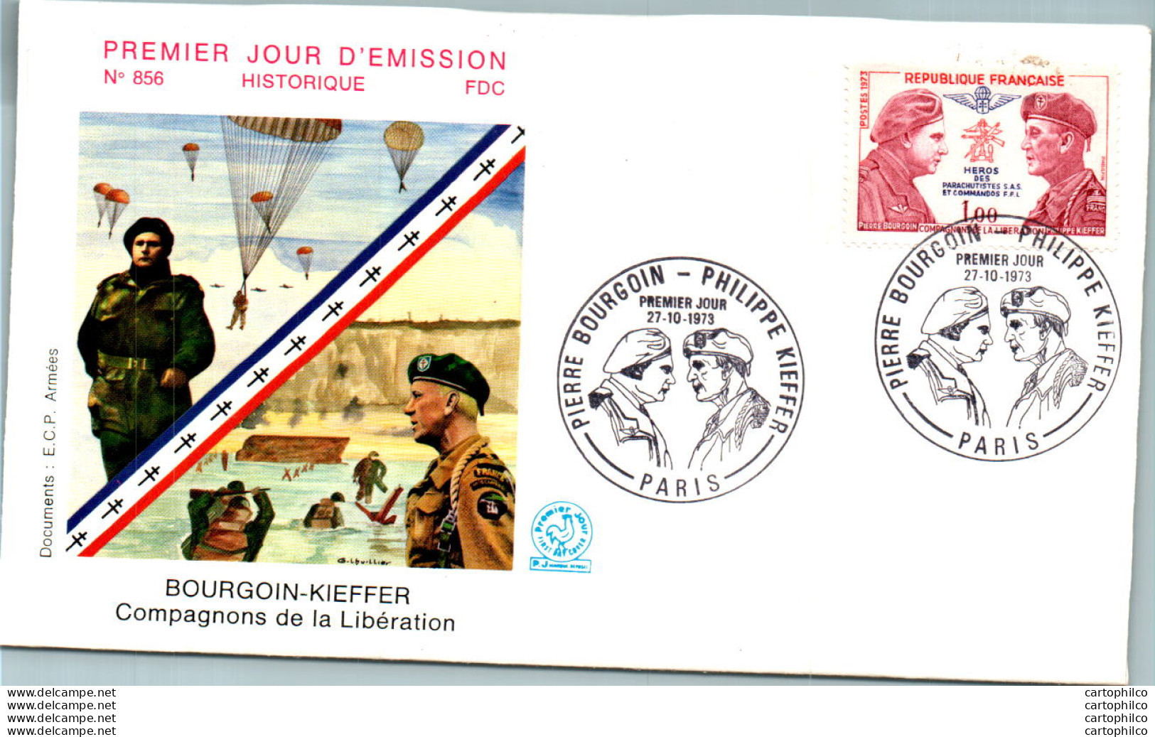 FDC France Bourgoin Kieffer Compagnons De La Liberation Paris 19073 Militaria Parachute - 1970-1979
