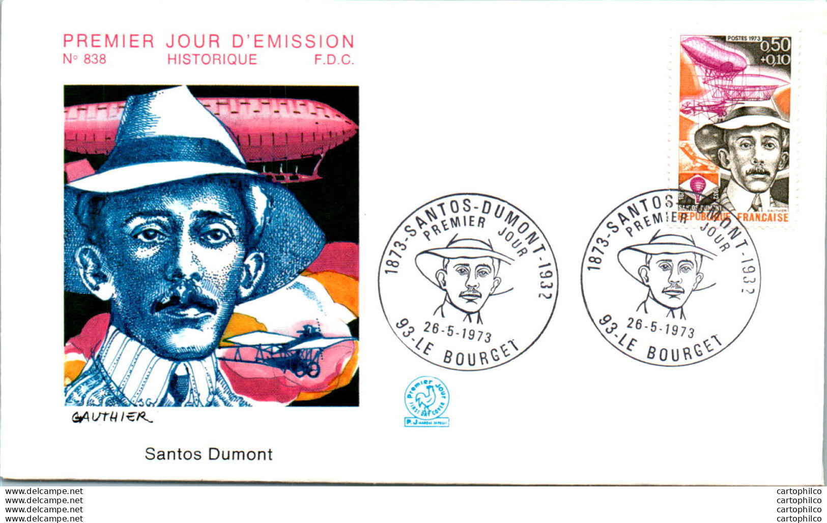 FDC France Santos Dumont Le Bourget 19073 Aviation Zeppelin Avion - 1970-1979