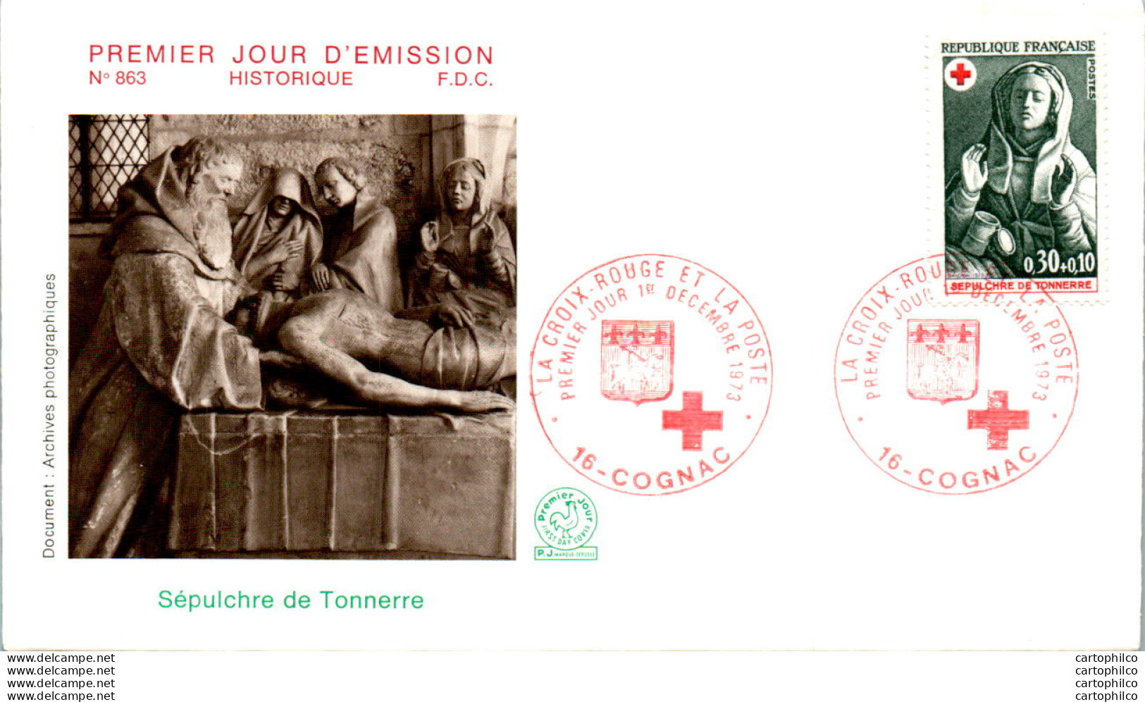 FDC France Croix Rouge Sepulchre De Tonnerre Cognac 19073 - 1970-1979