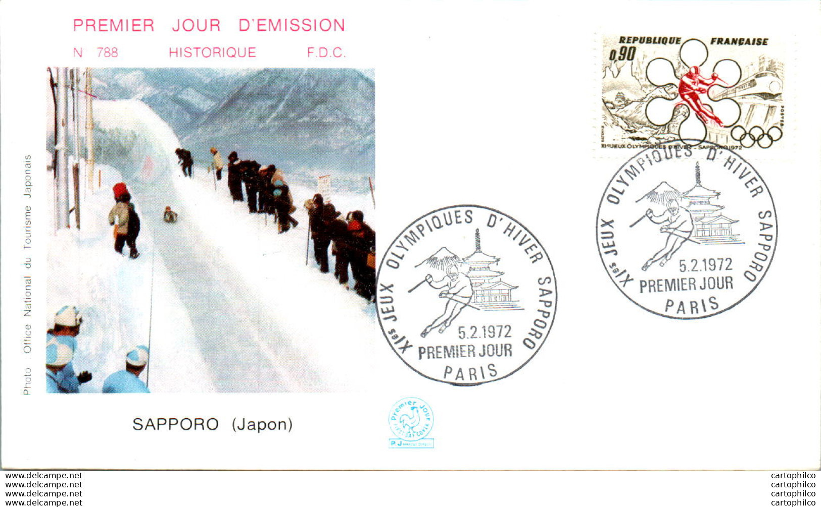 FDC France Jeux Olympiques Sapporo Japon Luge Paris 1972 Ski - 1970-1979