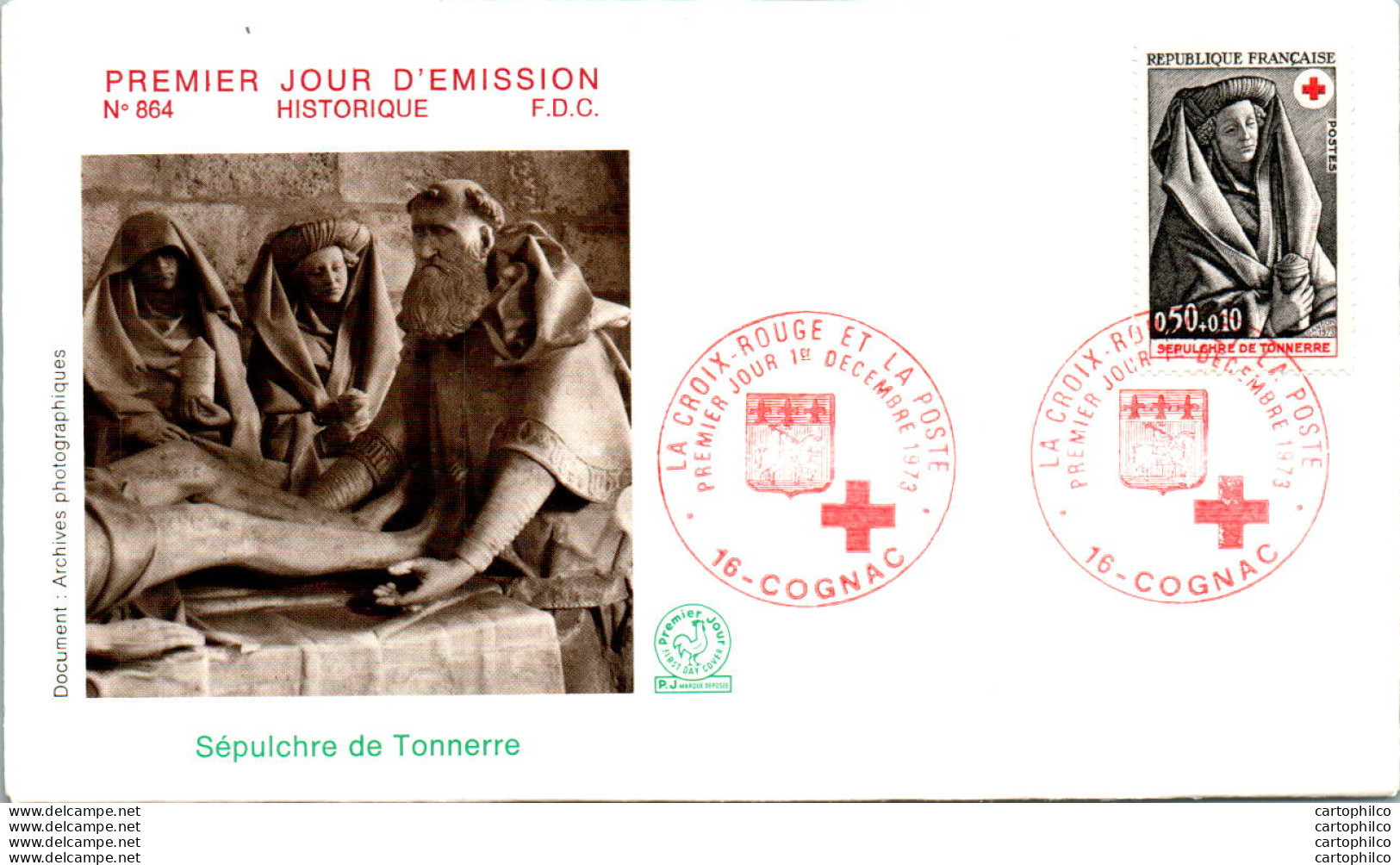 FDC France Croix Rouge Sepulchre De Tonnerre Cognac 19073 - 1970-1979