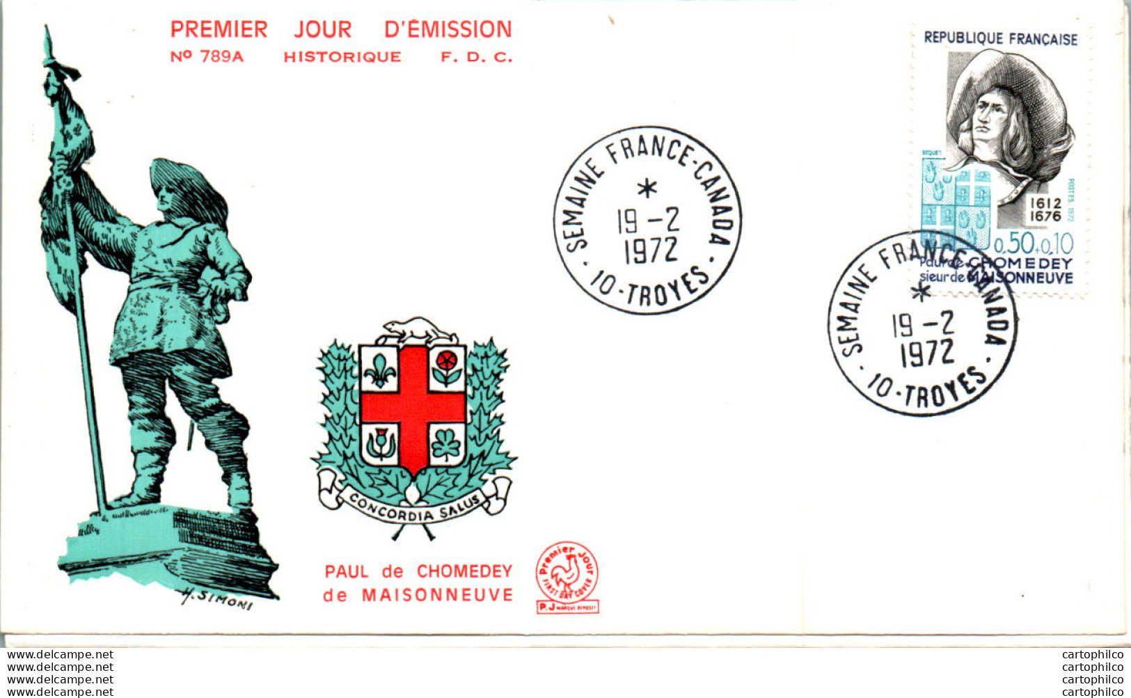 FDC France Paul De Chomedey De Maisonneuve Troyes 1972 - 1970-1979