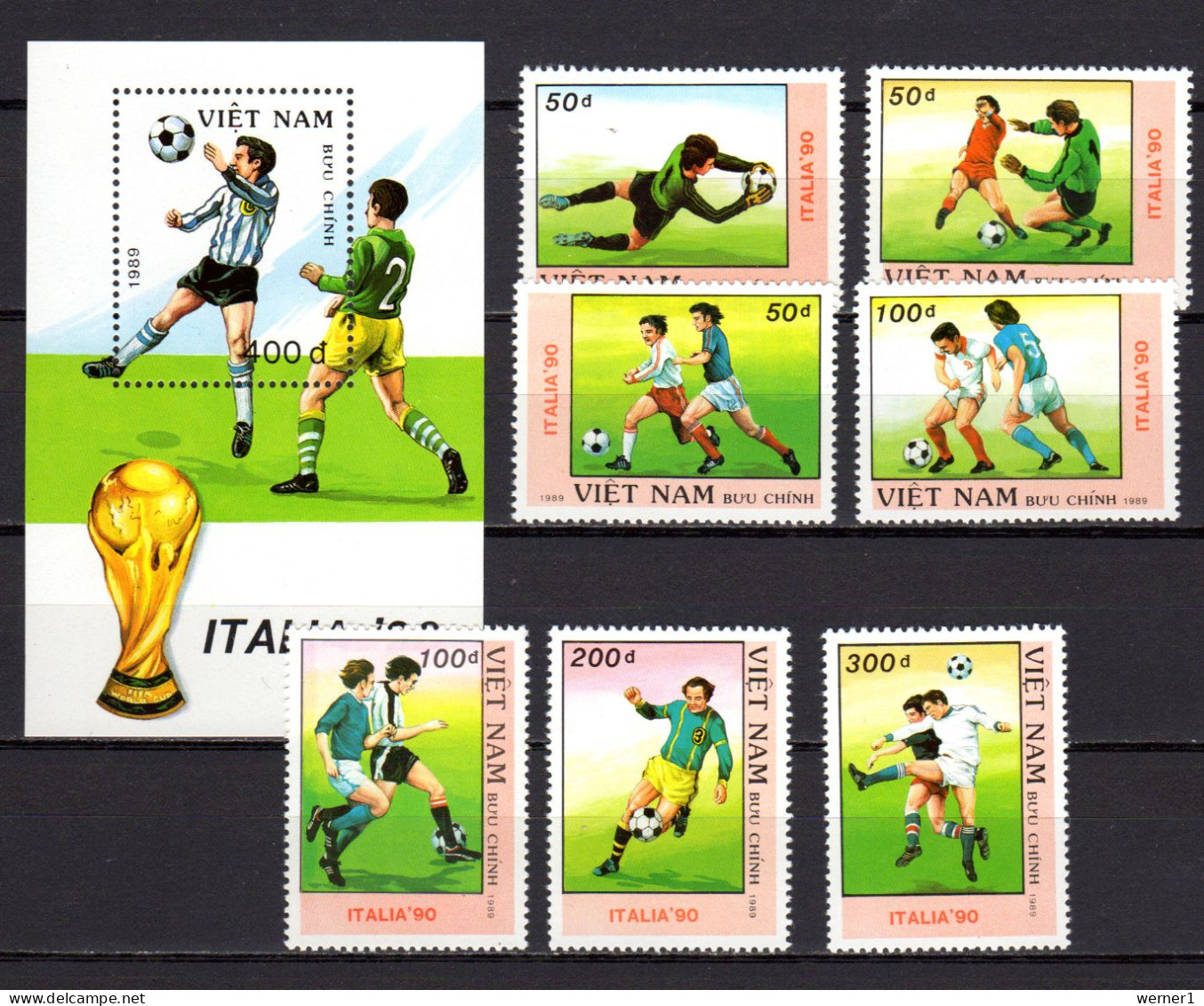 Vietnam 1989 Football Soccer World Cup Set Of 7 + S/s MNH - 1990 – Italië