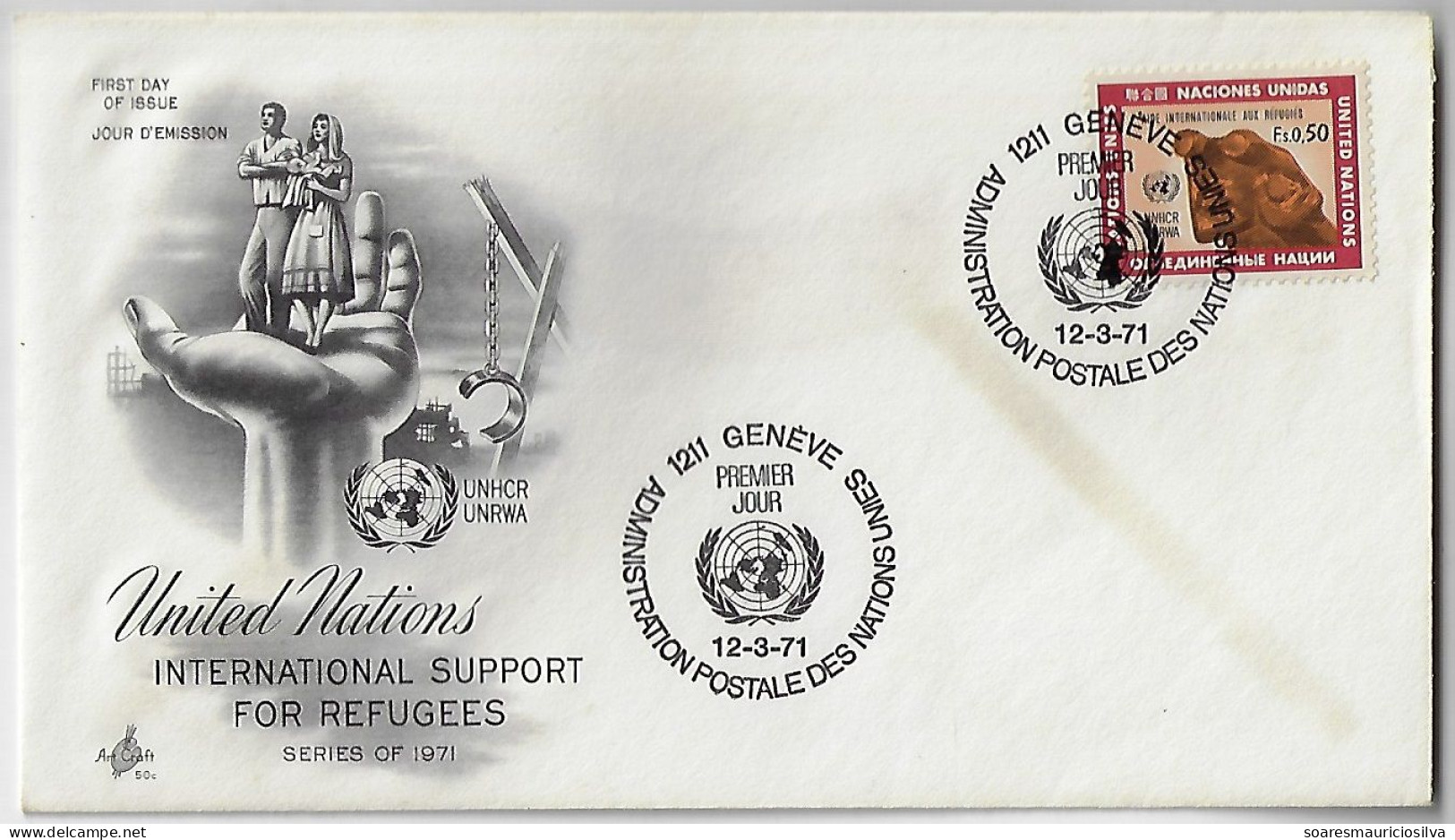 United Nations 1971 FDC 1st Day Cover International Support For Refugees UNHCR / UNRWA From Geneva - FDC