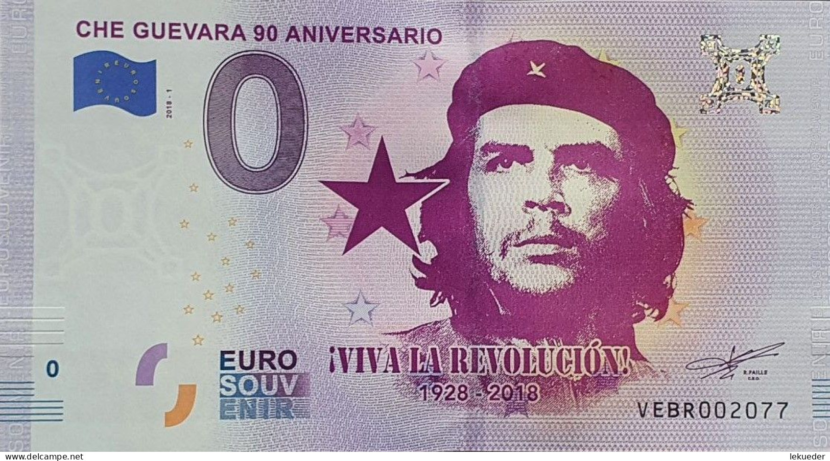 BILLETE 0 Euro Souvenir 0€ ESPAÑA: VEBR 2018-1 CHE GUEVARA 90 ANIVERSARIO - Sonstige & Ohne Zuordnung