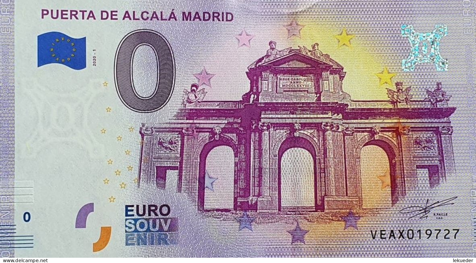 BILLETE 0 Euro Souvenir 0 € ESPAÑA: VEAX 2020-1 PUERTA DE ALCALÁ MADRID - Autres & Non Classés