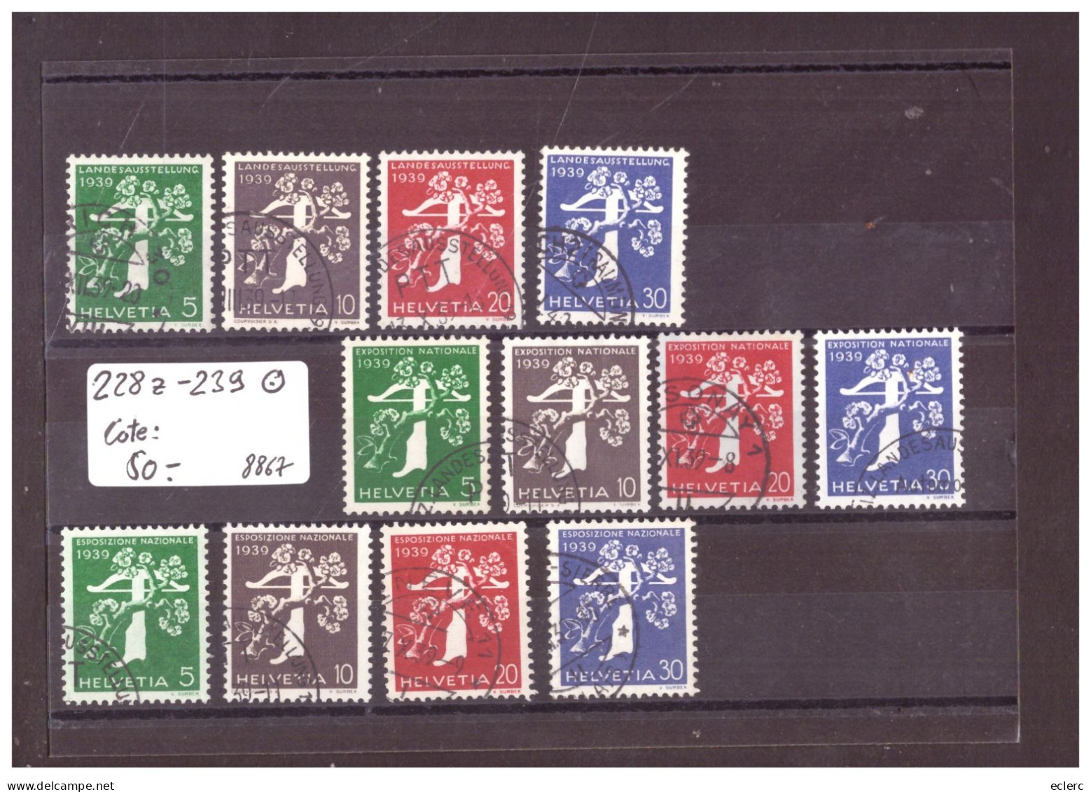 EXPOSITION ZÜRICH 1939 - No 228z-239 ( PAPIER GRILLE )  OBLITERES - COTE: 50.- - Used Stamps