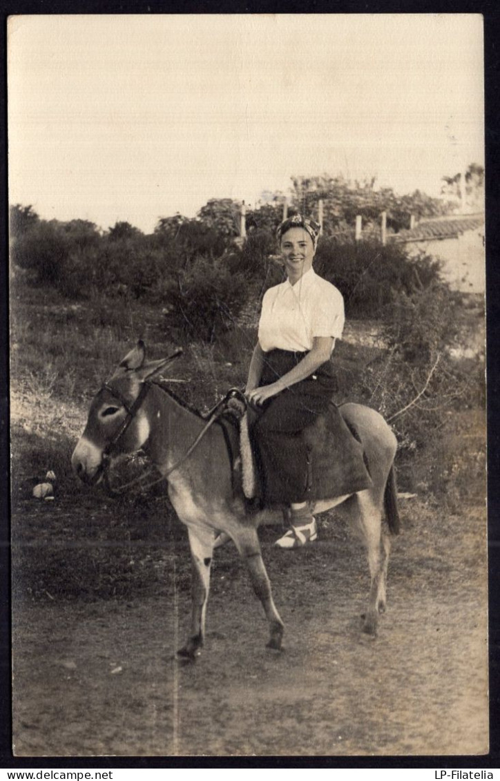 Postcard - 1949 - Woman Riding A Donkey - Frauen