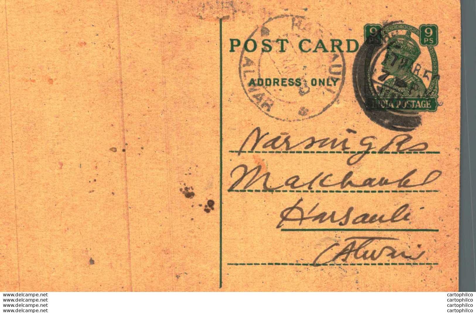 India Postal Stationery George VI 9ps Harausi Alwar Cds Telikanta - Postcards