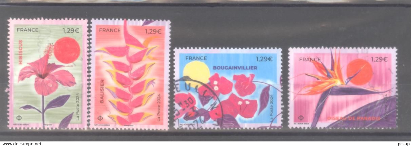 France Oblitérés : 5750/5753 (les 4 Timbres Du Bloc "Fleurs Tropicales") (cachet Rond) - Used Stamps
