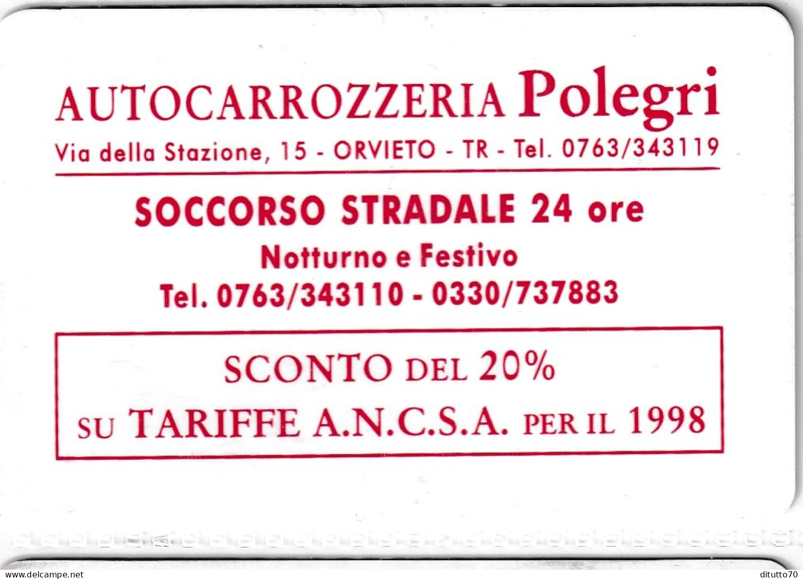 Calendarietto - Autocarrozzeria Polegri - Orvieto - Anno 1997 - Small : 1991-00