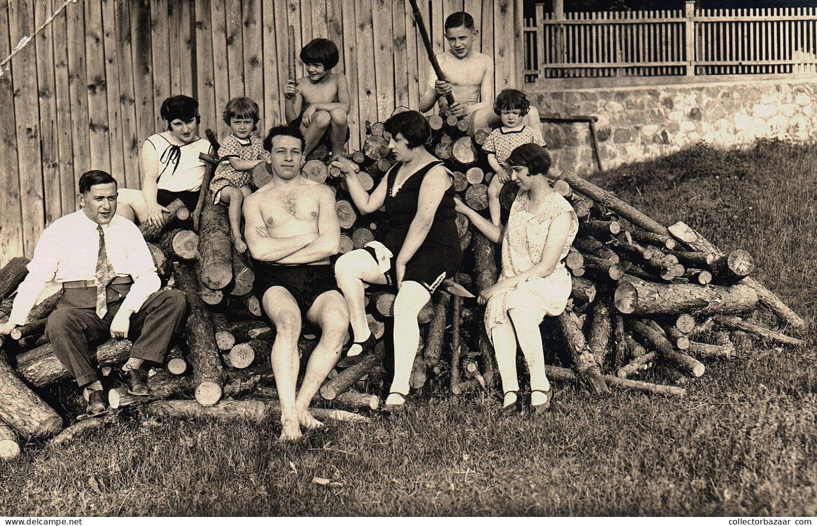 Germany Real Photo Bad Bukow 7 Juni 1929 People Sauna Trunk Pile - Te Identificeren