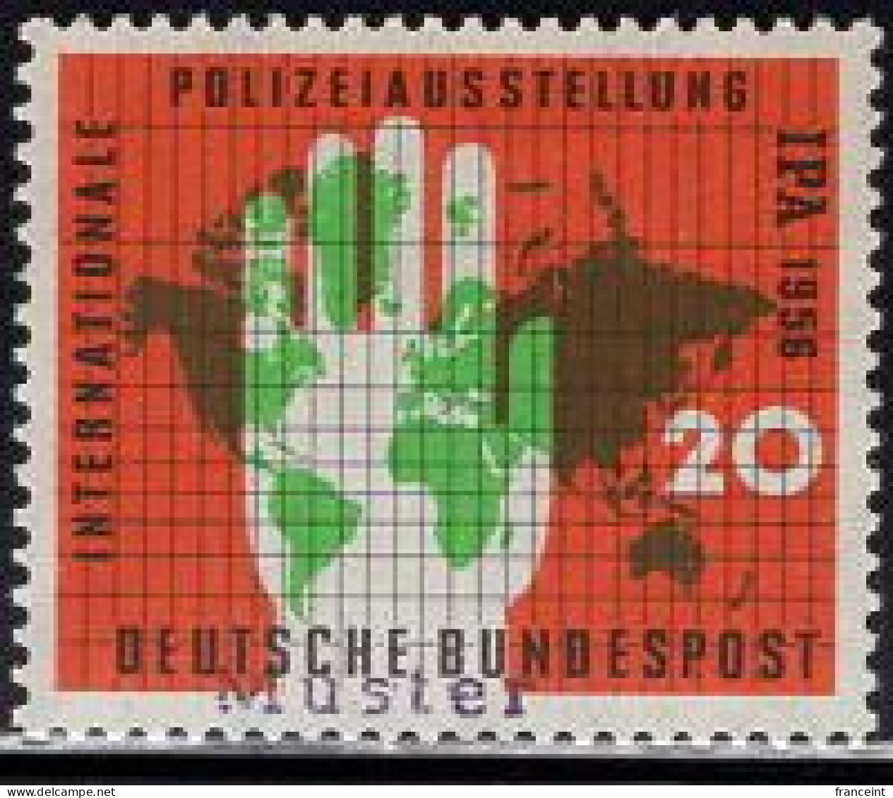 GERMANY(1956) Hand. Map Of World. MUSTER (specimen) Overprint. International Police Show. Scott No 751. - Other & Unclassified