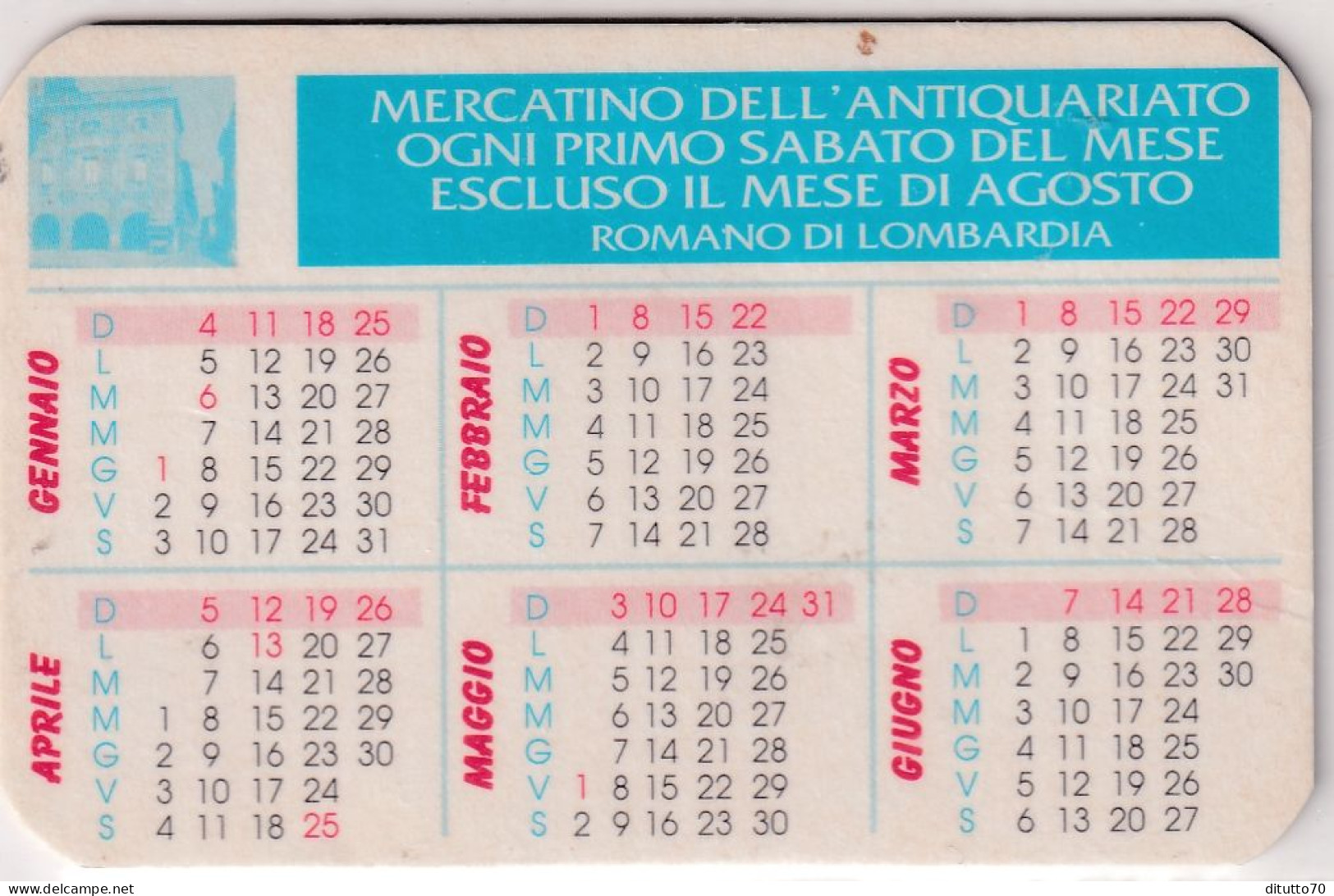 Calendarietto - AVIS - Romano Di Lombardia - Mercato Antiquariato - - Anno 1998 - Small : 1991-00