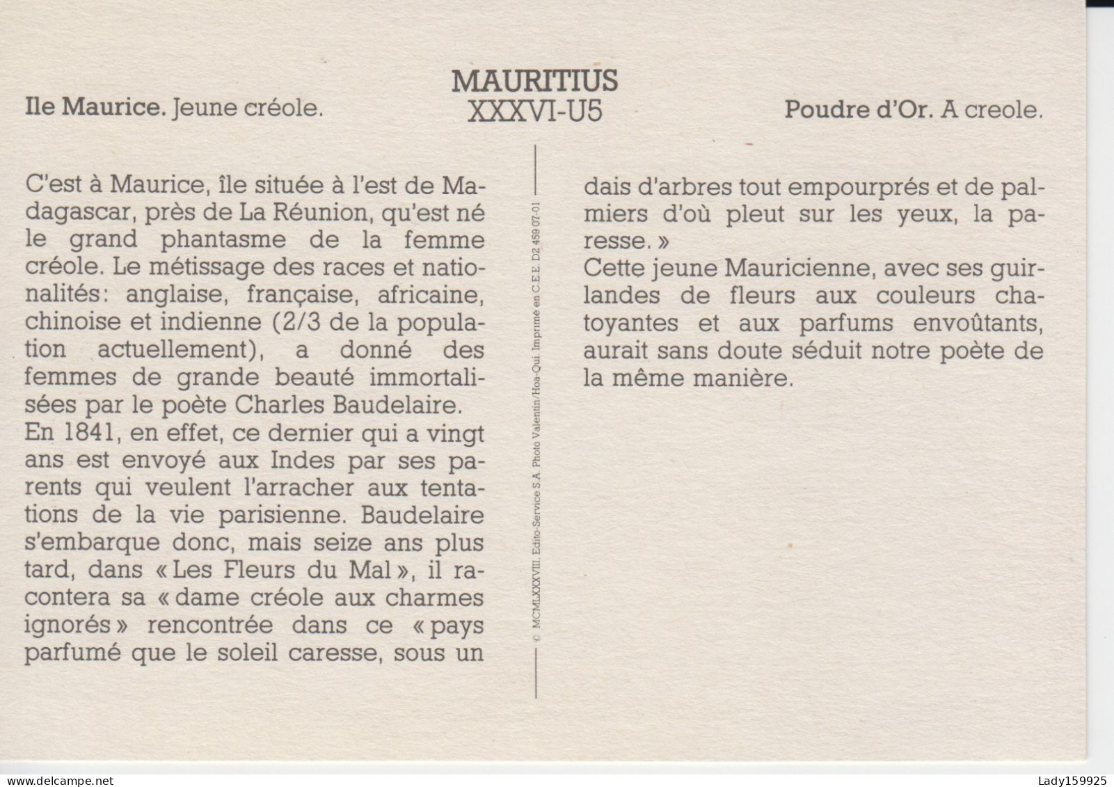 Ile Maurice Jeune Créole, Guirlandes De Fleurs - Maurice