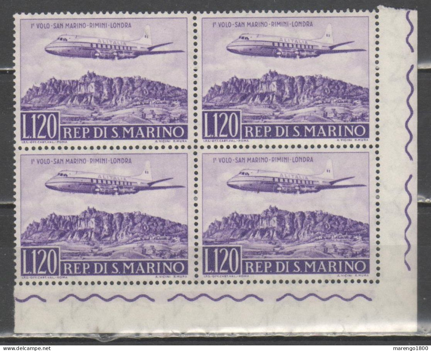 San Marino 1959 - Volo Rimini-Londra P.a. Quartina **          (g9653) - Poste Aérienne