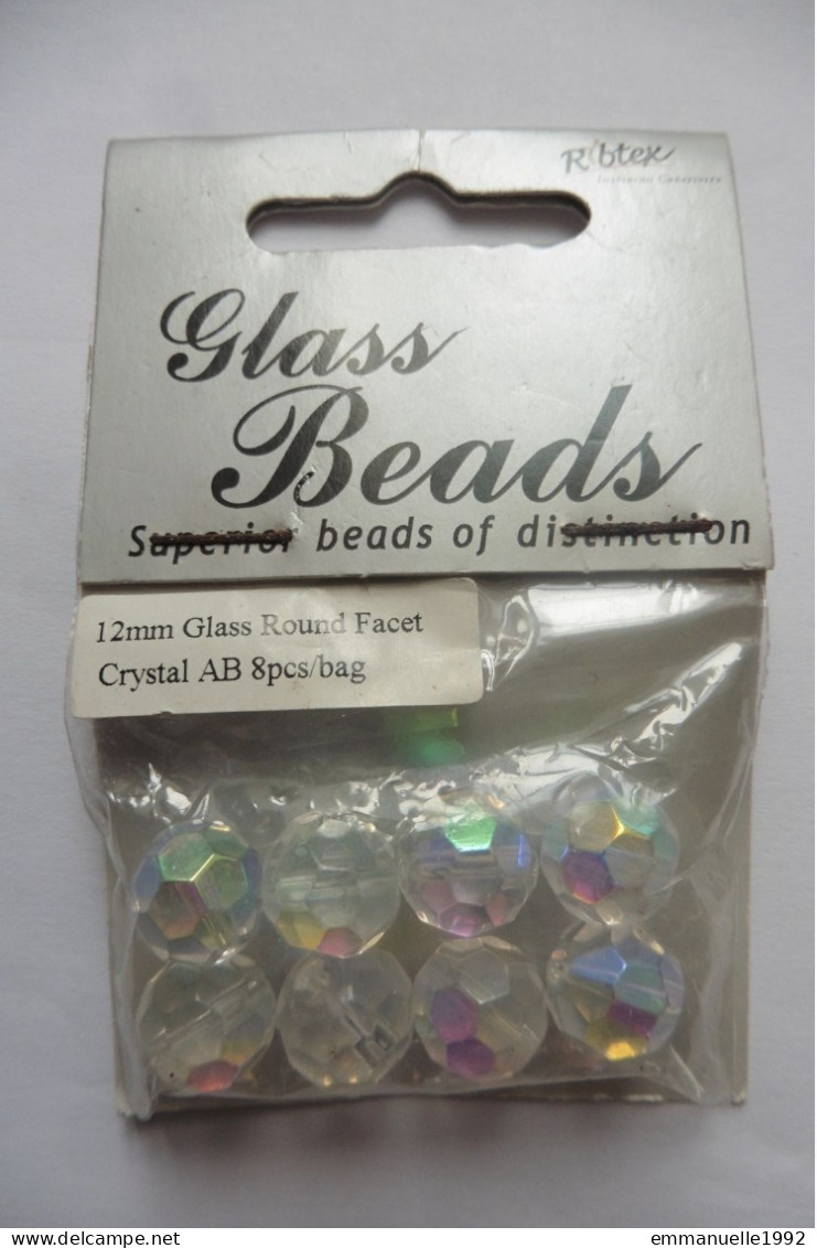 Sachet 8 Perles Rondes Cristal Blanc Transparent Cristaux Reflets Aurore Boréale 12 Mm - Pour Création Bijoux - Other & Unclassified