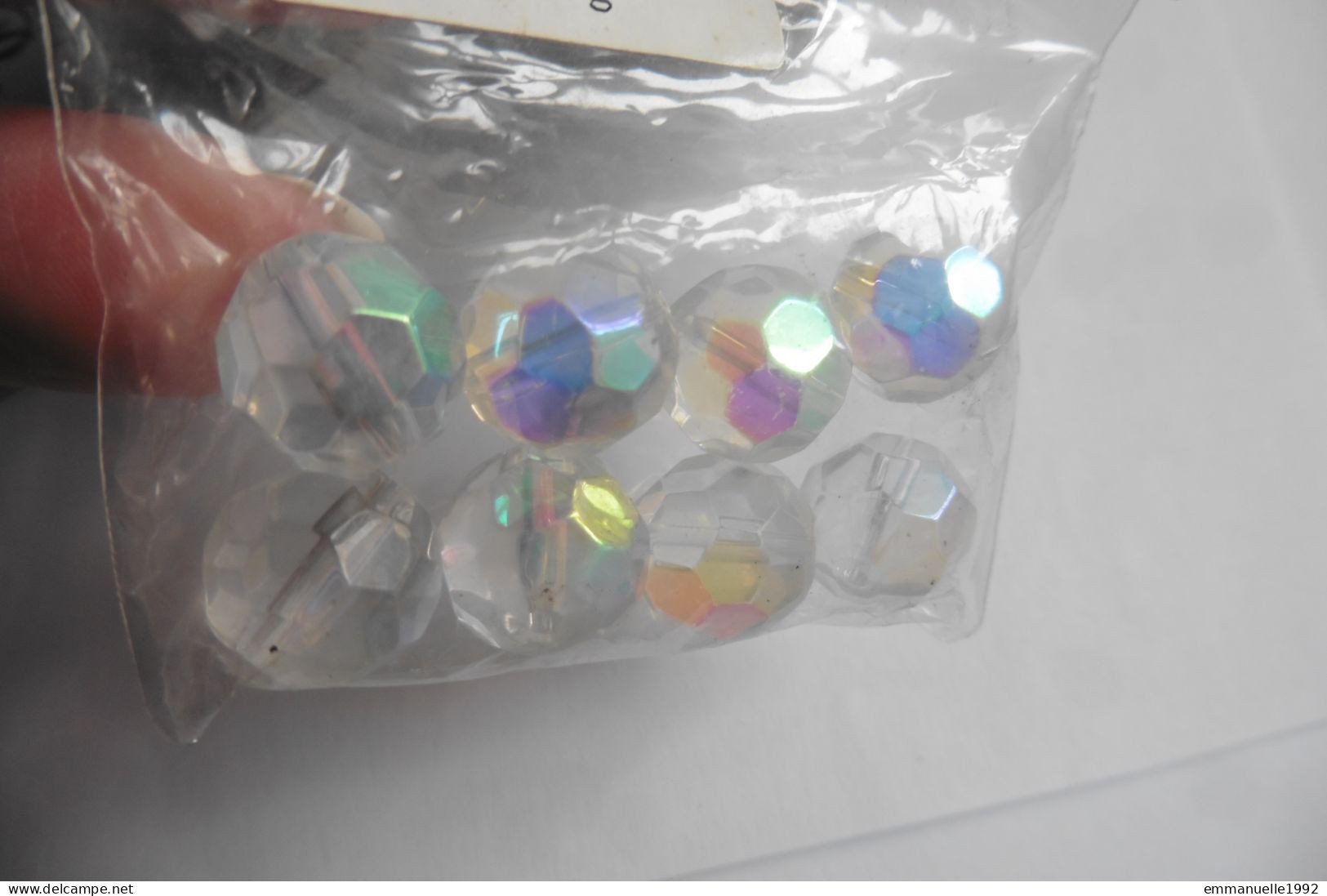 Sachet 8 Perles Rondes Cristal Blanc Transparent Cristaux Reflets Aurore Boréale 12 Mm - Pour Création Bijoux - Other & Unclassified