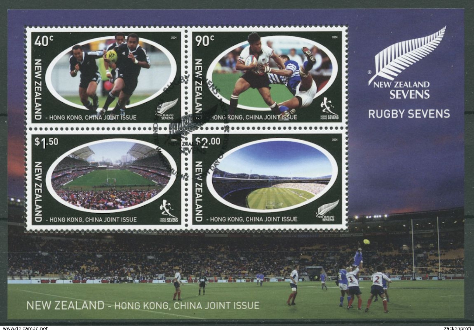 Neuseeland 2004 Rugby Sevens Spieler Stadion Block 167 Gestempelt (C25707) - Blokken & Velletjes