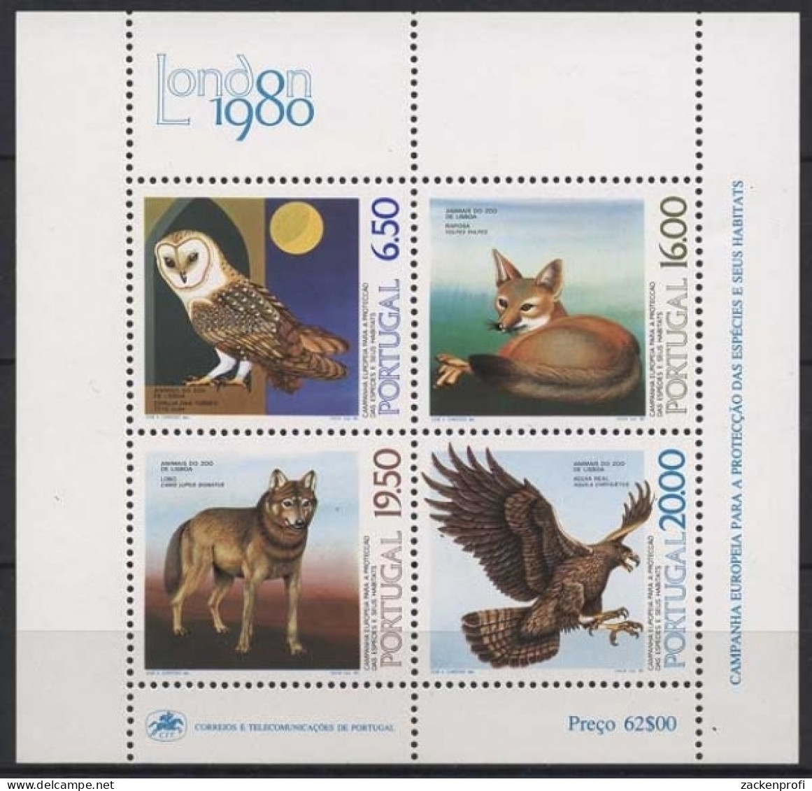 Portugal 1980 Tierschutz Tiere Im Zoo Von Lissabon Block 30 Postfrisch (C91027) - Blocks & Sheetlets