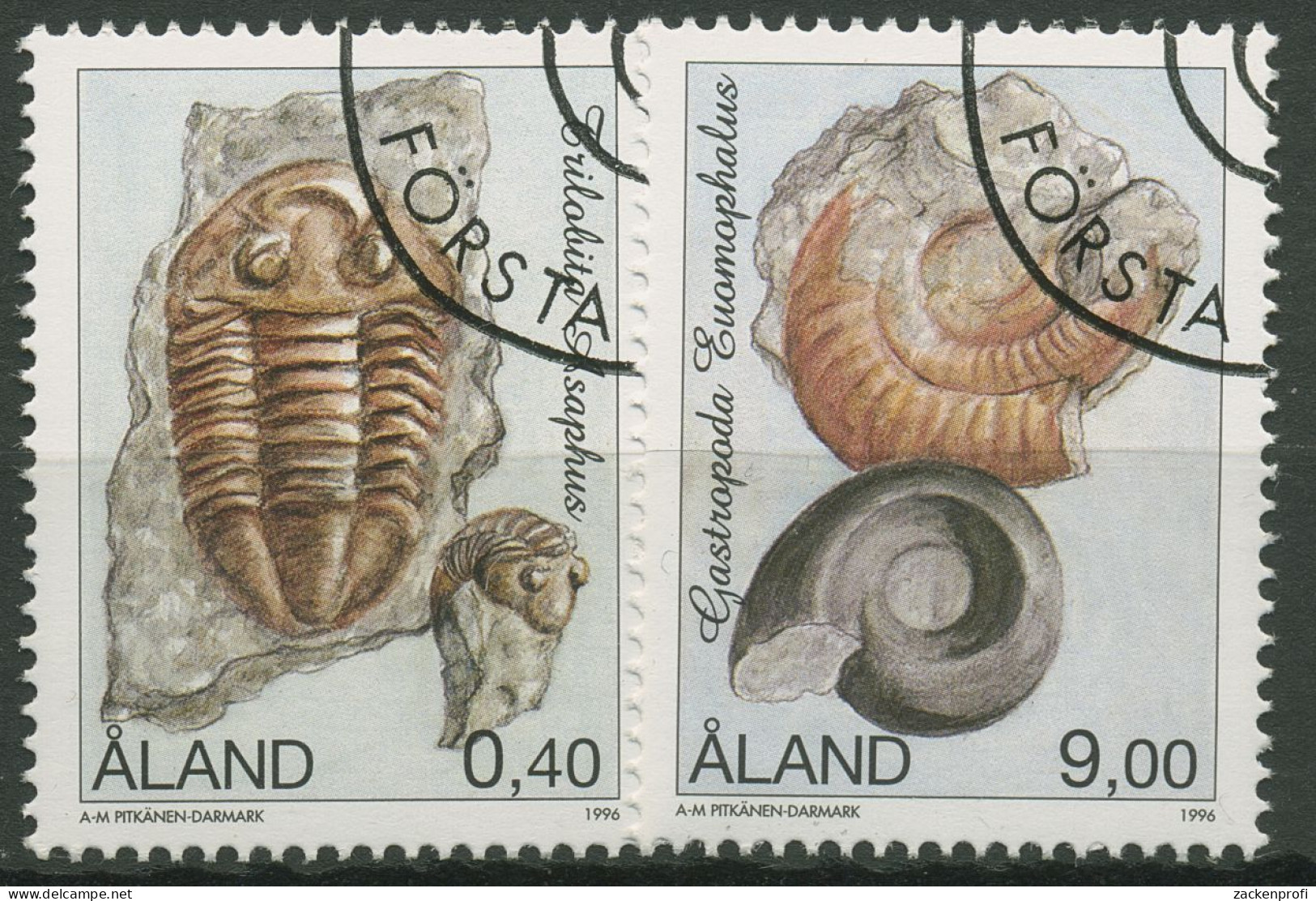 Aland 1996 FossilienTrilobit, Gastropode 117/18 Gestempelt - Ålandinseln