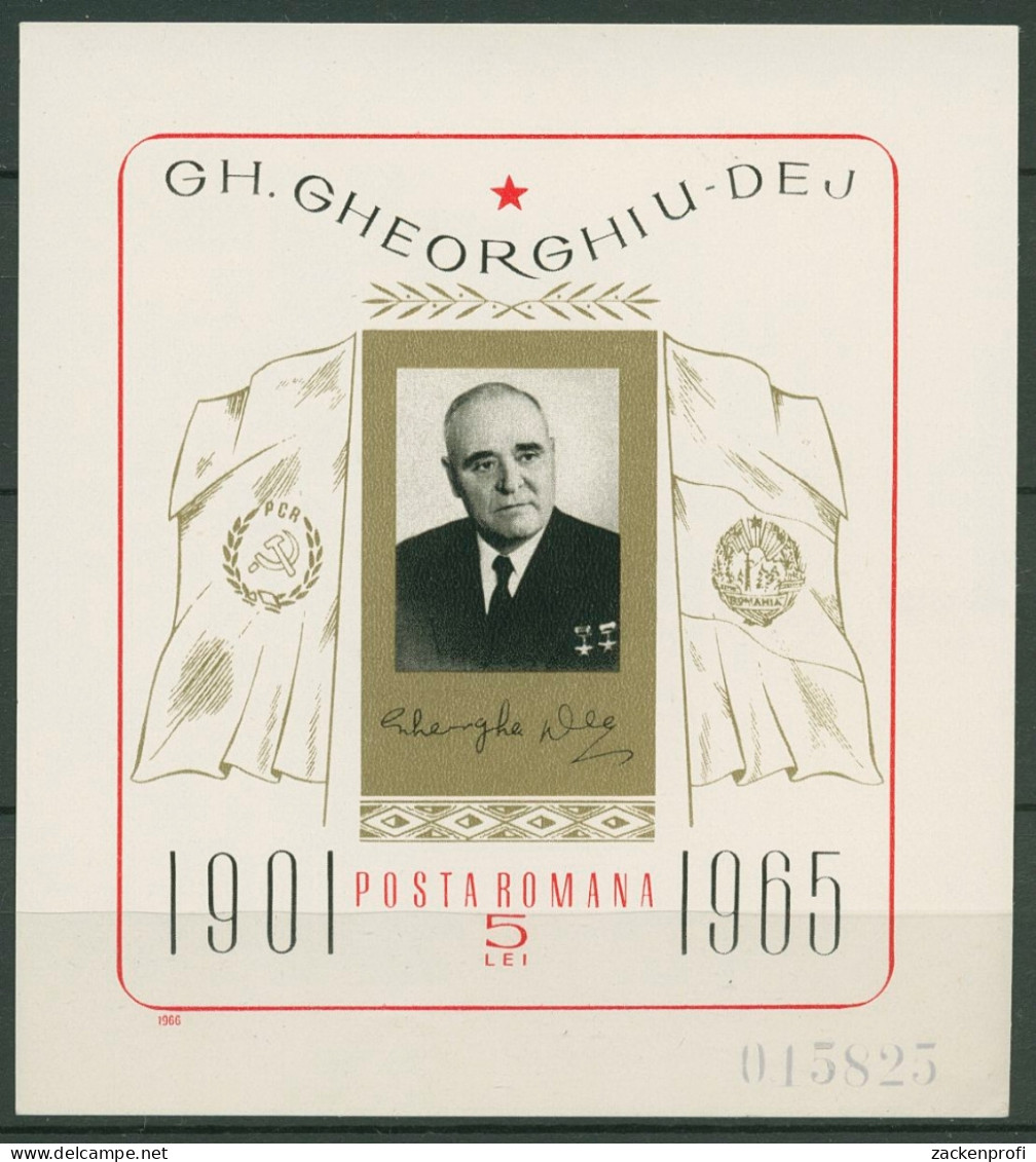 Rumänien 1966 Gheorghe Gheorghiu-Dej Block 61 Ohne Gummierung (C92128) - Blocks & Kleinbögen