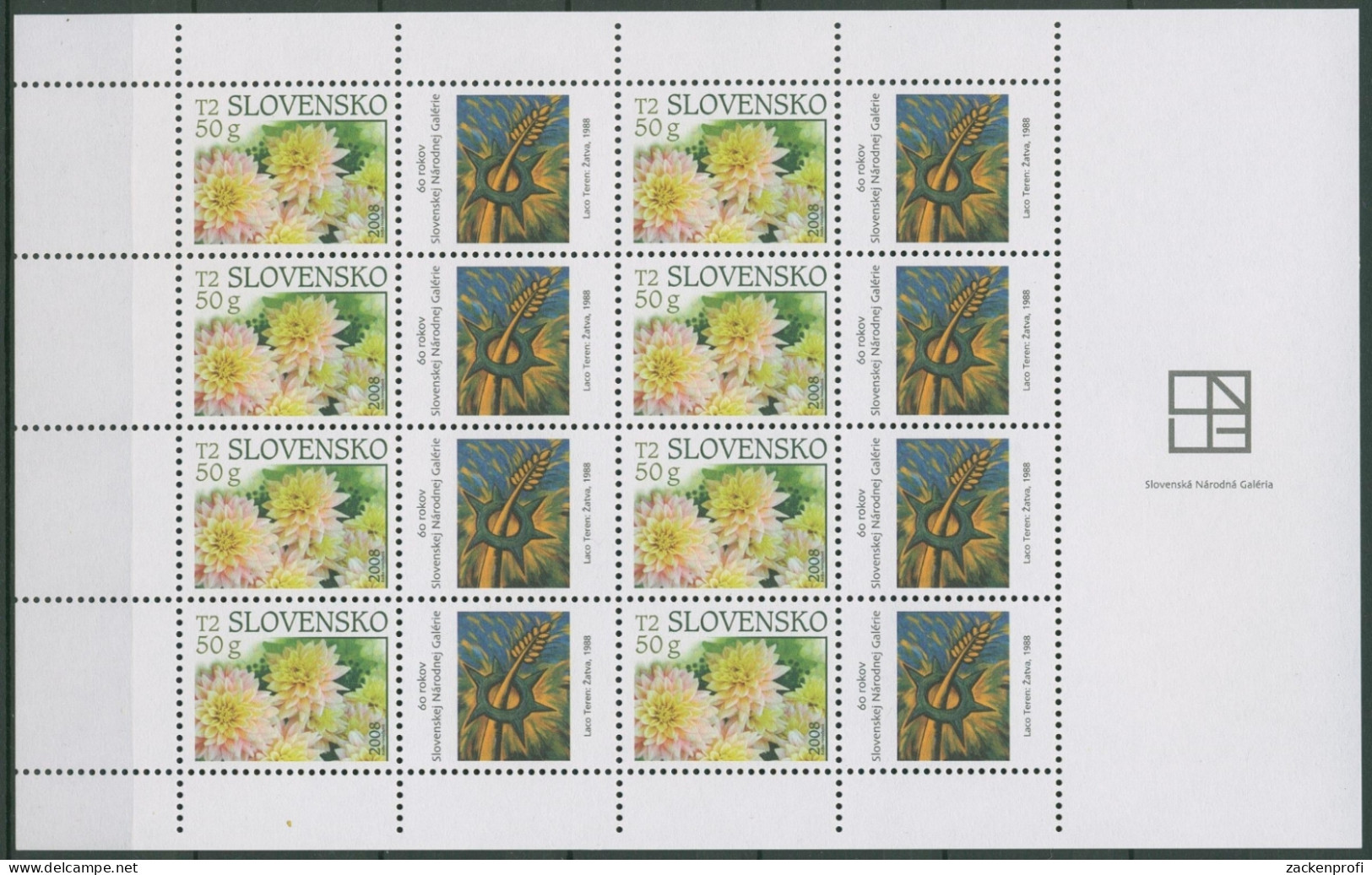 Slowakei 2008 Grußmarke Blumen Dahlien Kleinbogen 575 K Postfrisch (C90853) - Blocs-feuillets