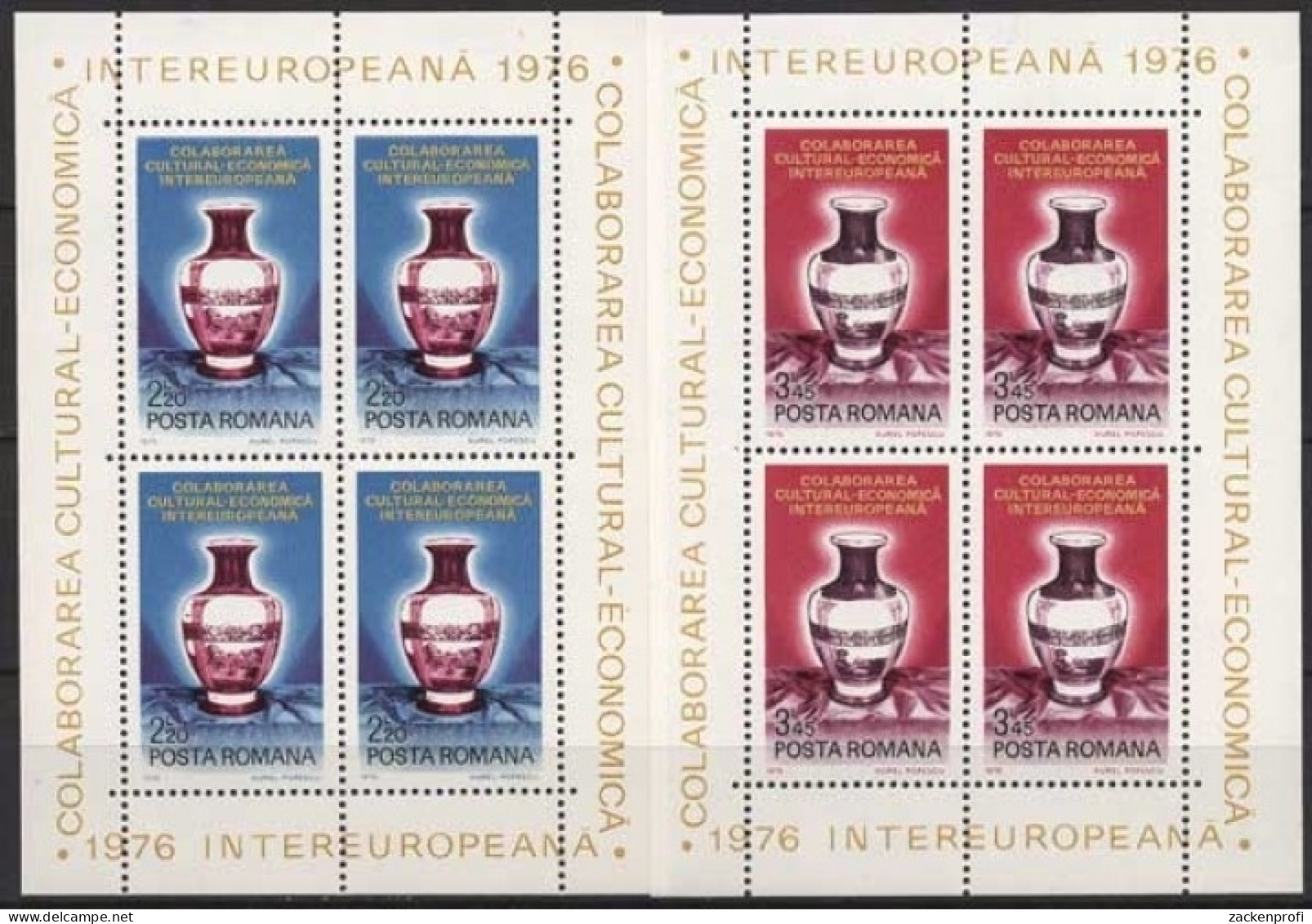 Rumänien 1976 INTEREUROPA Keramik Vasen Block 133/34 Postfrisch (C92051) - Blocs-feuillets