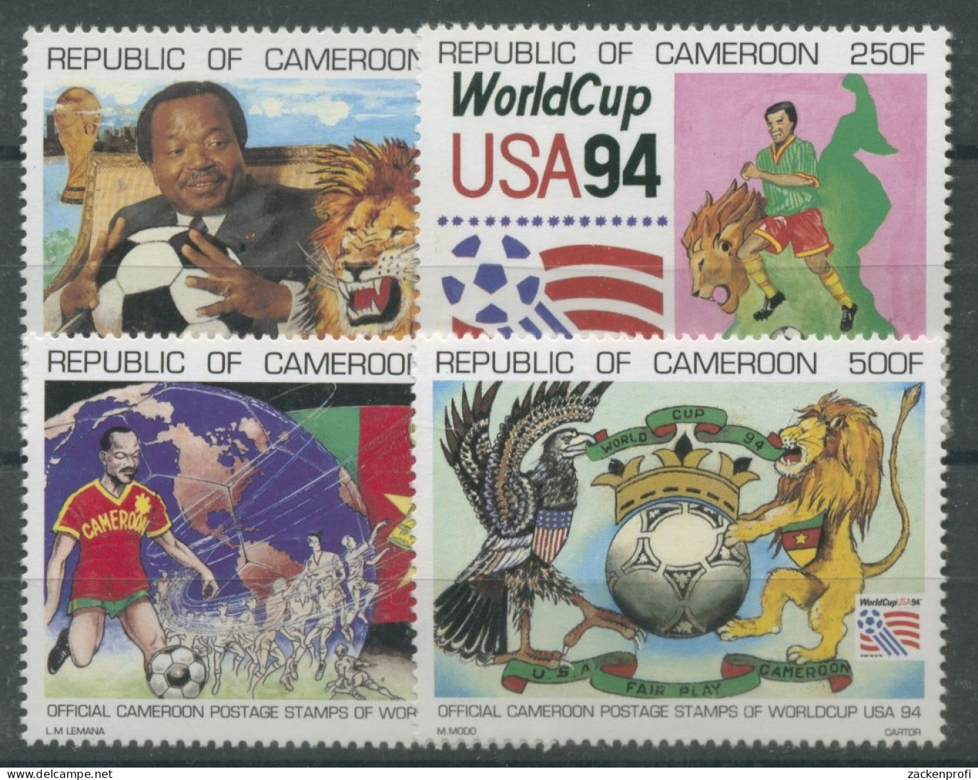 Kamerun 1994 Fußball-WM In Den USA Pokal Löwe 1210/13 Postfrisch - Cameroun (1960-...)