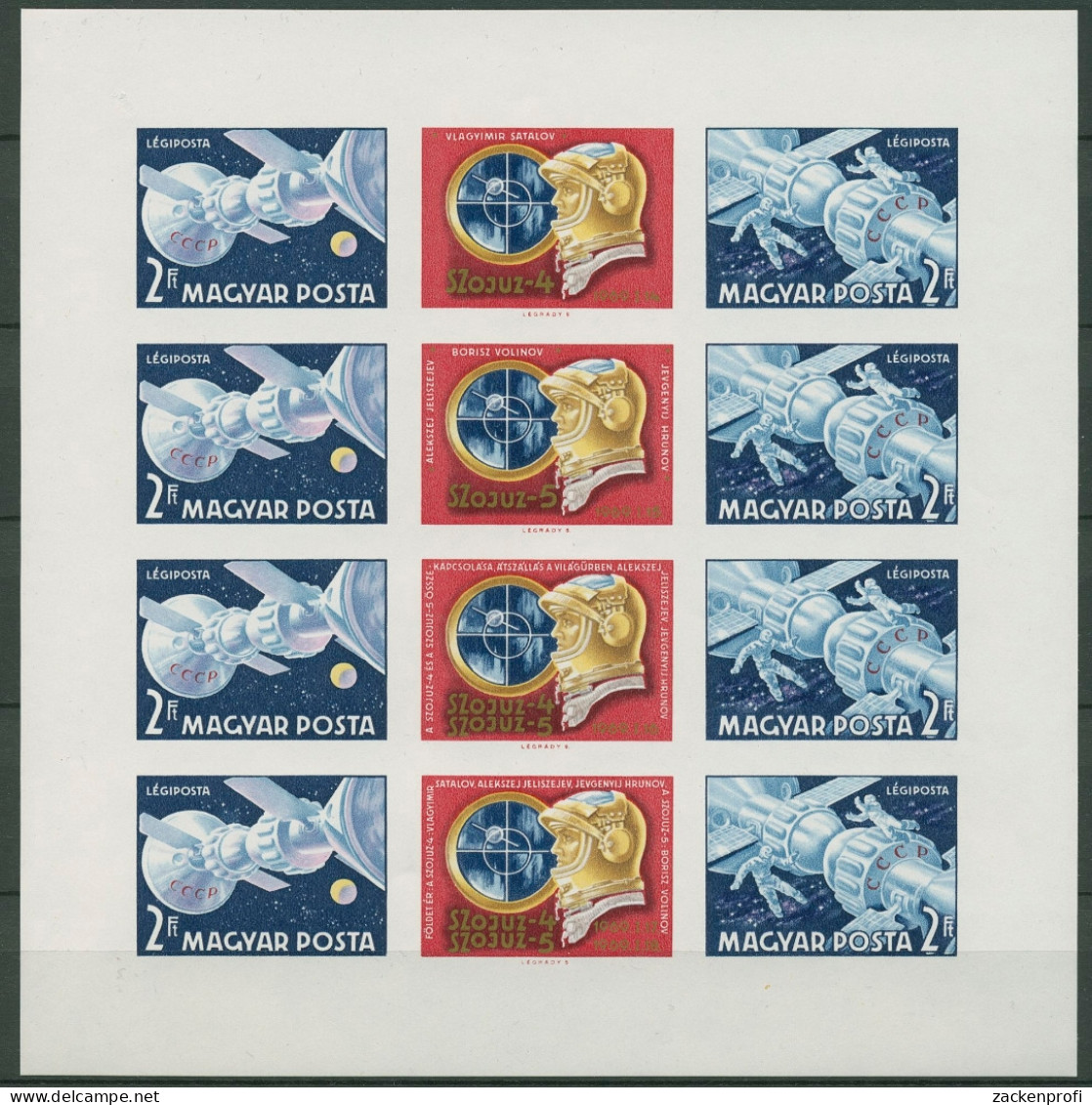Ungarn 1969 Raumkapseln Sojus 4 Und 5 Kleinbogen 2492/93 B K Postfrisch (C18779) - Blocks & Sheetlets