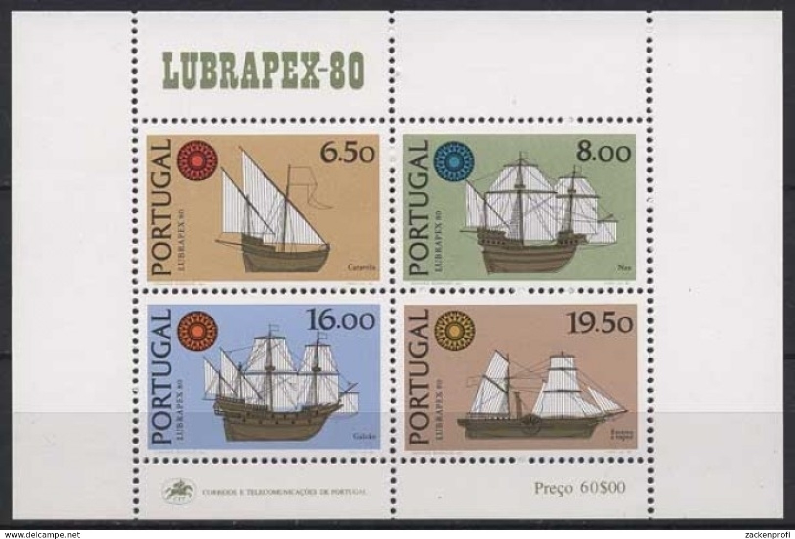 Portugal 1980 LUBRAPEX'80 Lissabon Schiffe Block 31 Postfrisch (C91028) - Blocks & Sheetlets