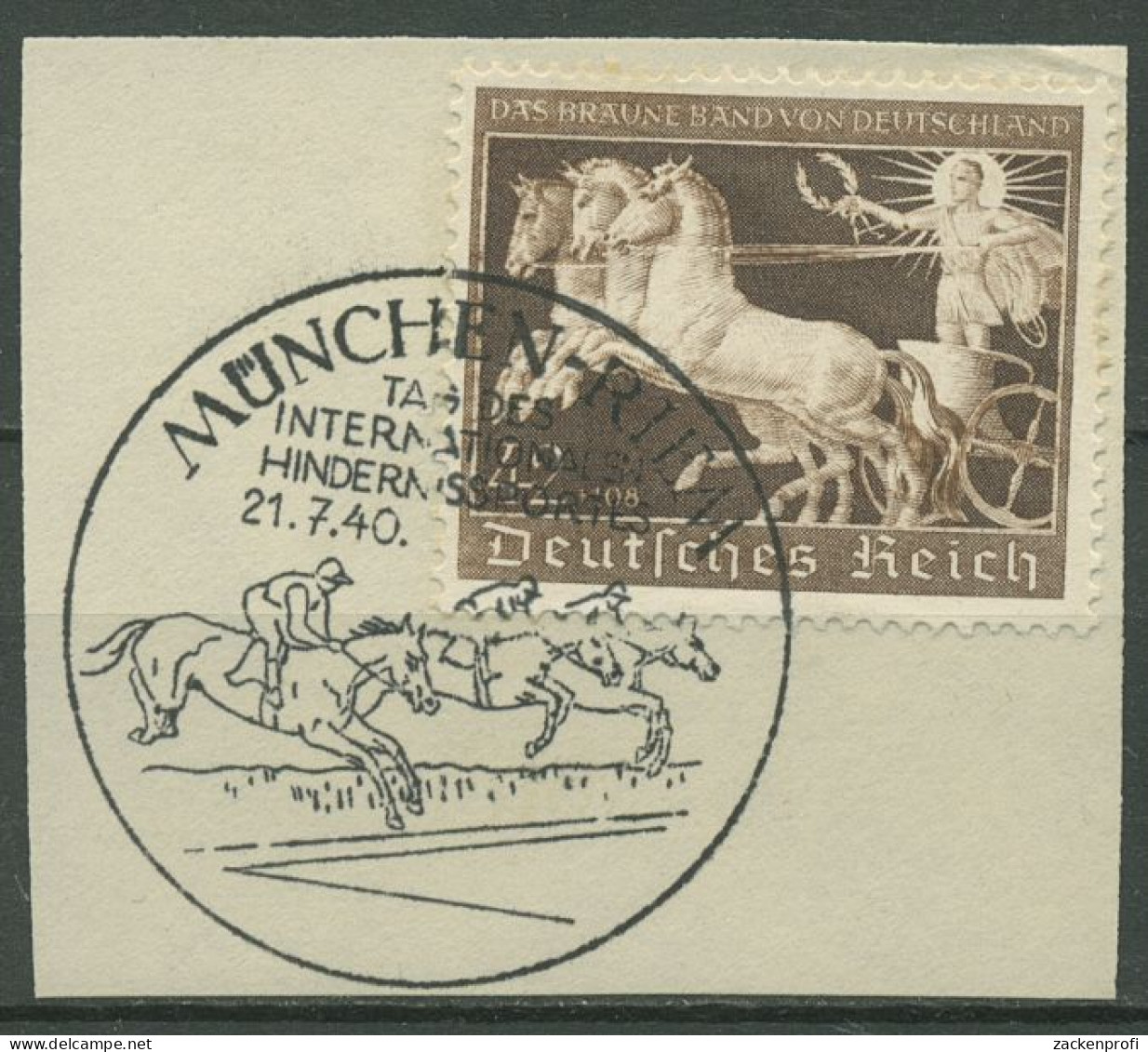 Deutsches Reich 1940 Galopprennen Das Braune Band 747 Sonderstempel Briefstück - Usados
