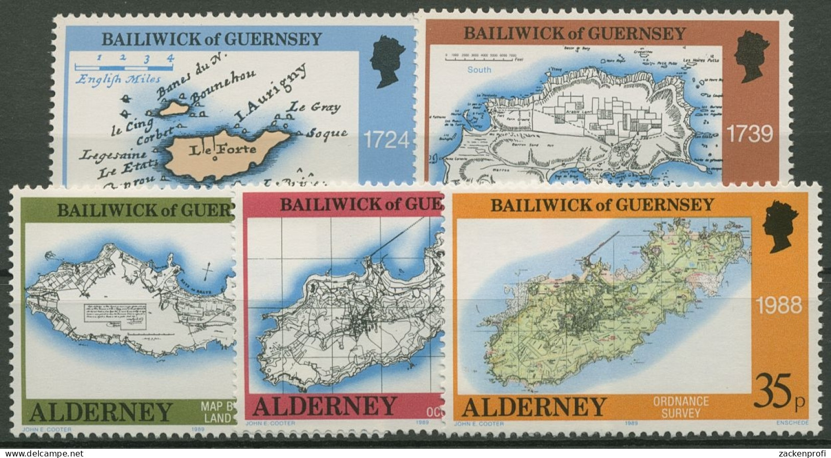 Alderney 1989 Landkarten 37/41 Postfrisch - Alderney