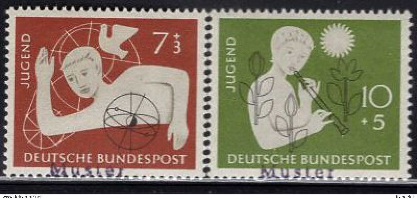 GERMANY(1956) Boy. Girl Playing Flute. Set Of 2 With MUSTER (specimen) Overprint. Youth Hostels. Scott No B348-9. - Other & Unclassified