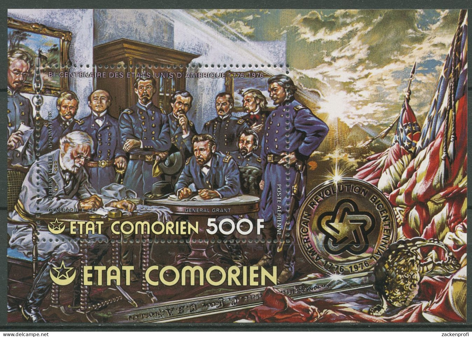 Komoren 1976 200 J. USA Kapitulation General Lee Block 60 A Postfrisch (C29777) - Comores (1975-...)