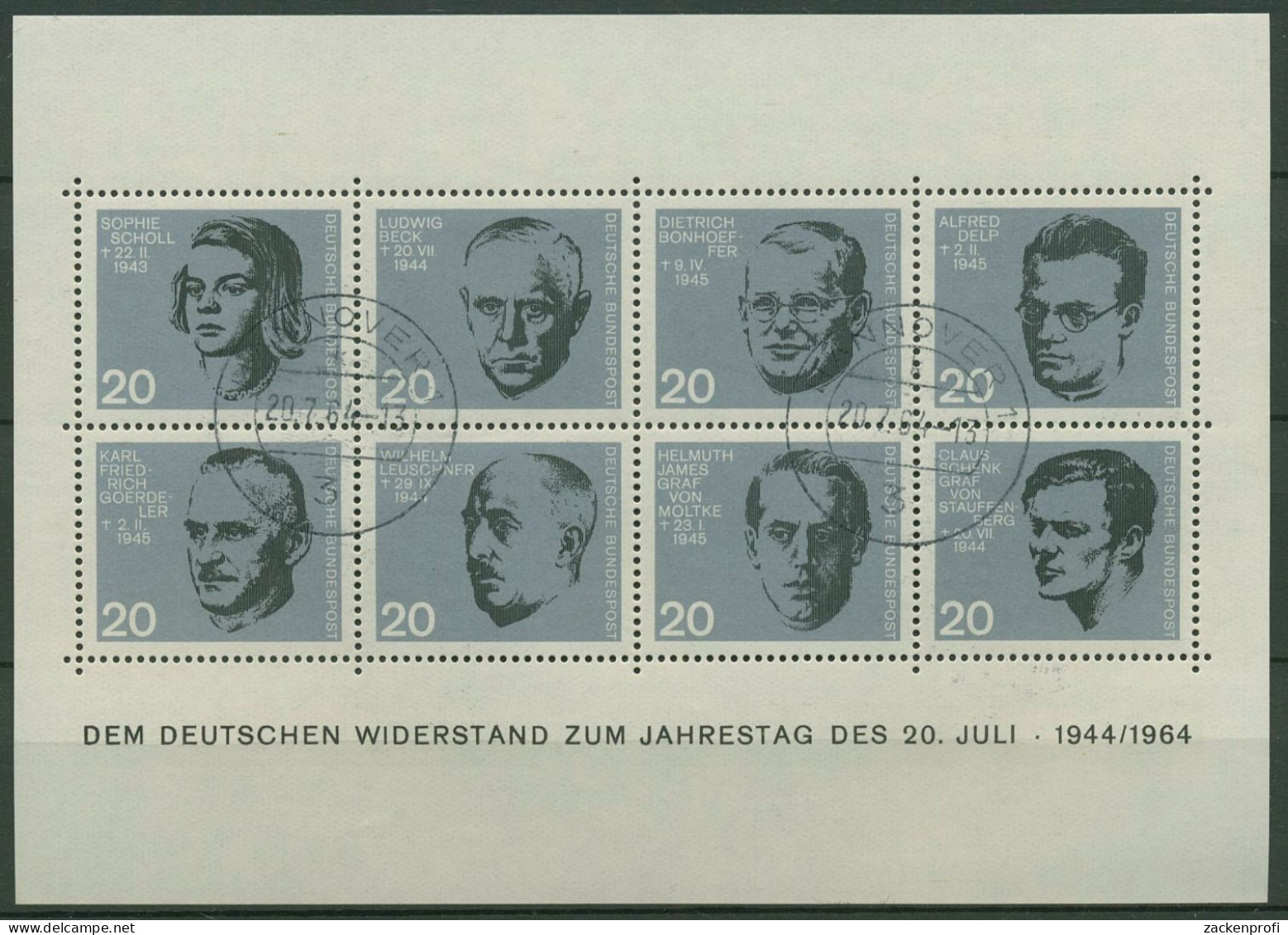 Bund 1964 Deutsche Widerstandskämpfer Block 3 Gestempelt (C98606) - Autres & Non Classés