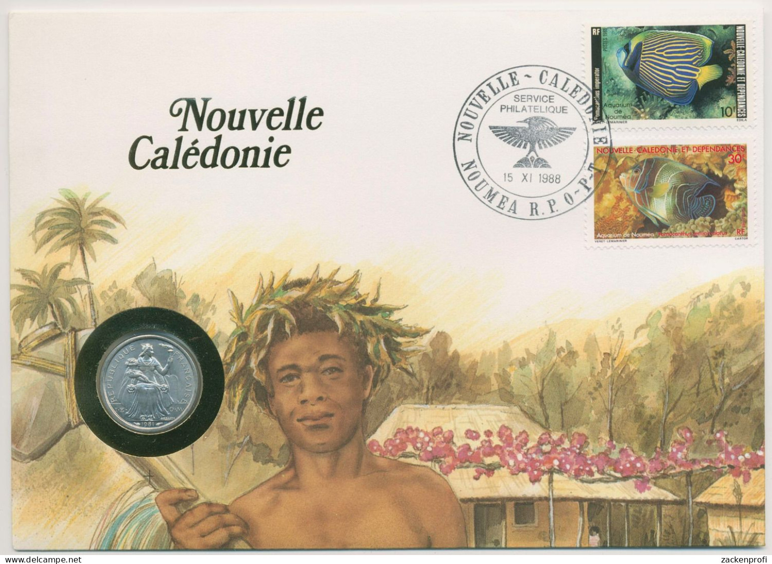 Neukaledonien 1988 Ureinwohner Numisbrief 1 Franc (N399) - Nouvelle-Calédonie