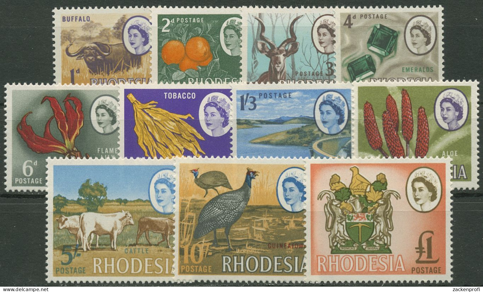 Rhodesien 1966 Landesmotive Rinder Tabak Kyle-See, Offsetdruck 46/56 Postfrisch - Rhodesia (1964-1980)