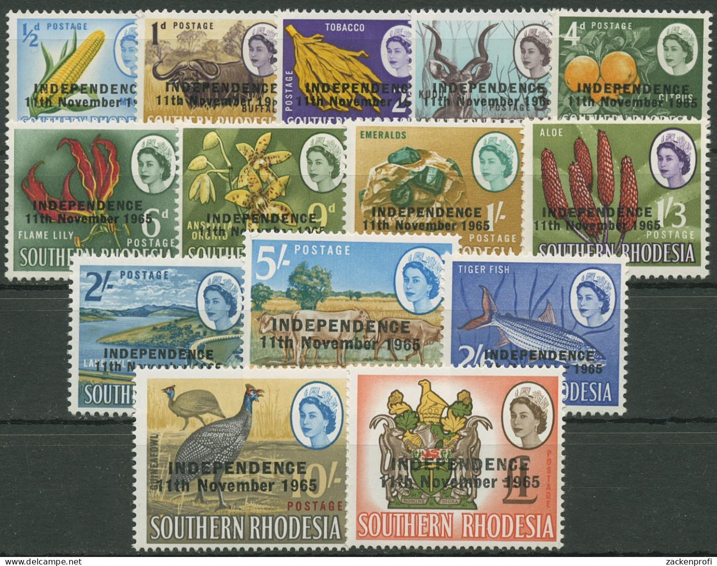 Rhodesien 1966 Marken Südrhodesiens Mit Aufdruck Independence 9/22 Postfrisch - Rhodesia (1964-1980)